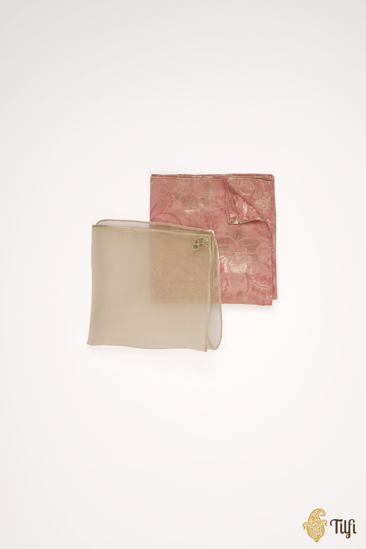 Pink Pure Satin Silk Tanchoi Handwoven Pocket Square Set
