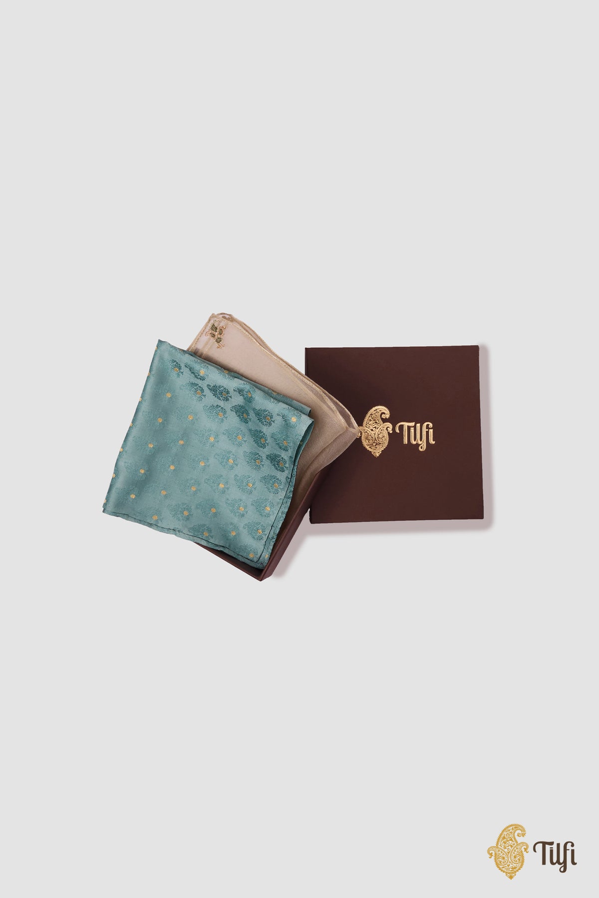 Blue Pure Satin Silk Tanchoi Handwoven Pocket Square Set