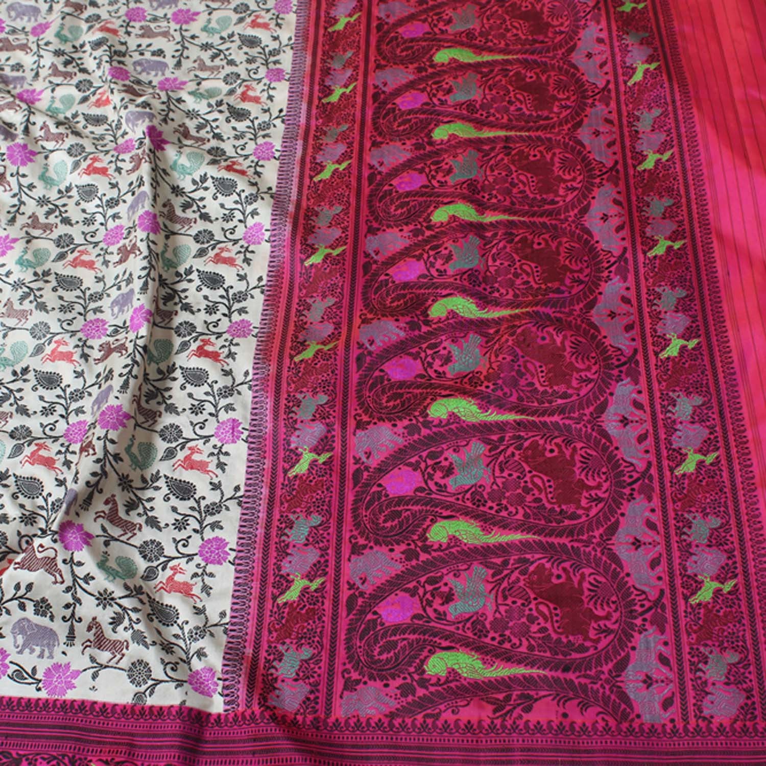 White Pure Katan Silk Banarasi Handloom Saree - Tilfi - 1