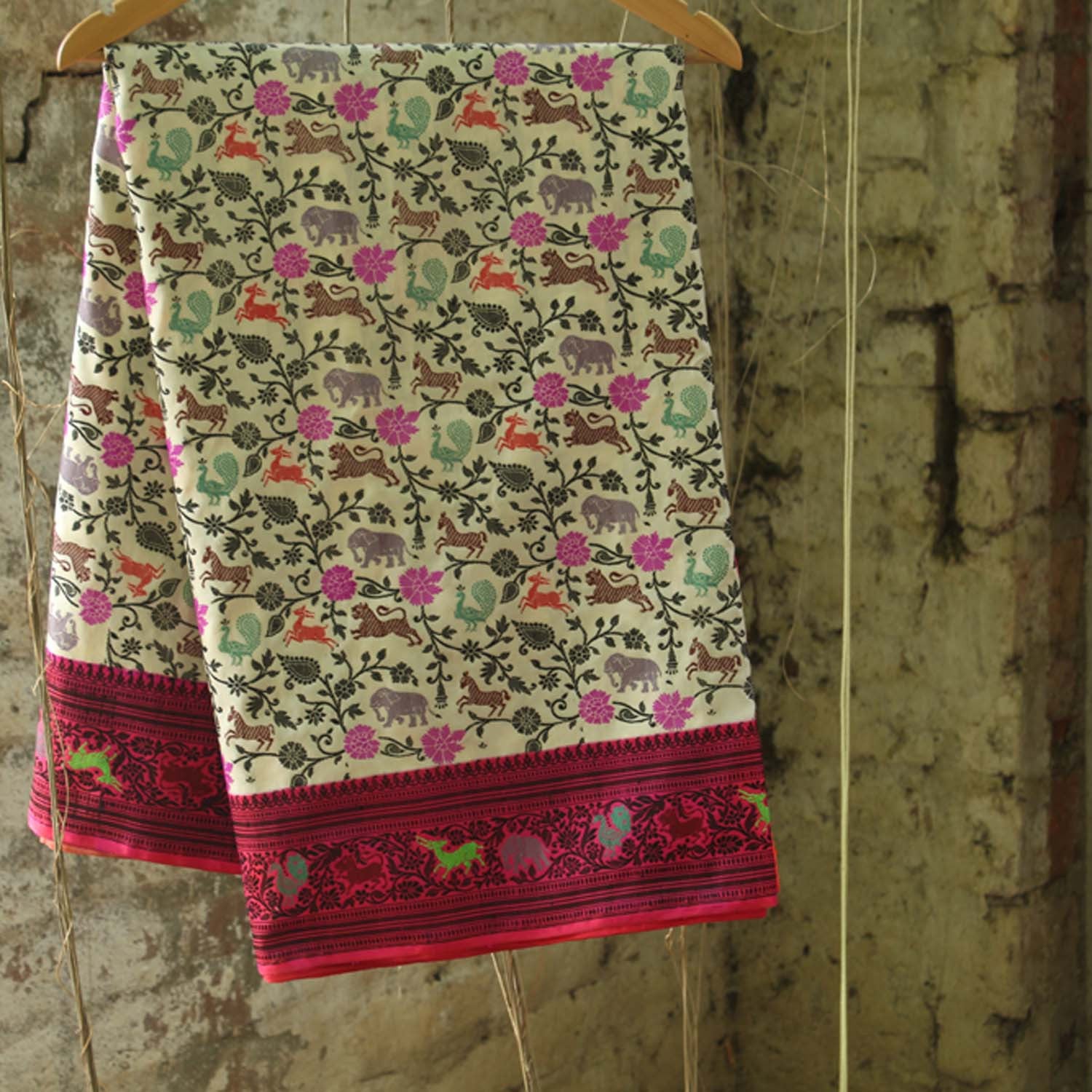 White Pure Katan Silk Banarasi Handloom Saree - Tilfi - 1