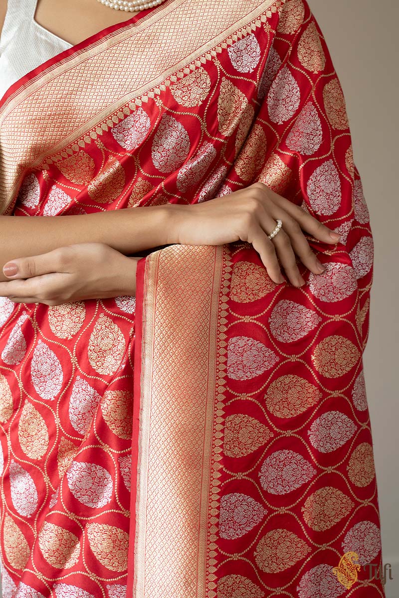 KJ0005-Red Pure Katan Silk Banarasi Handloom Saree
