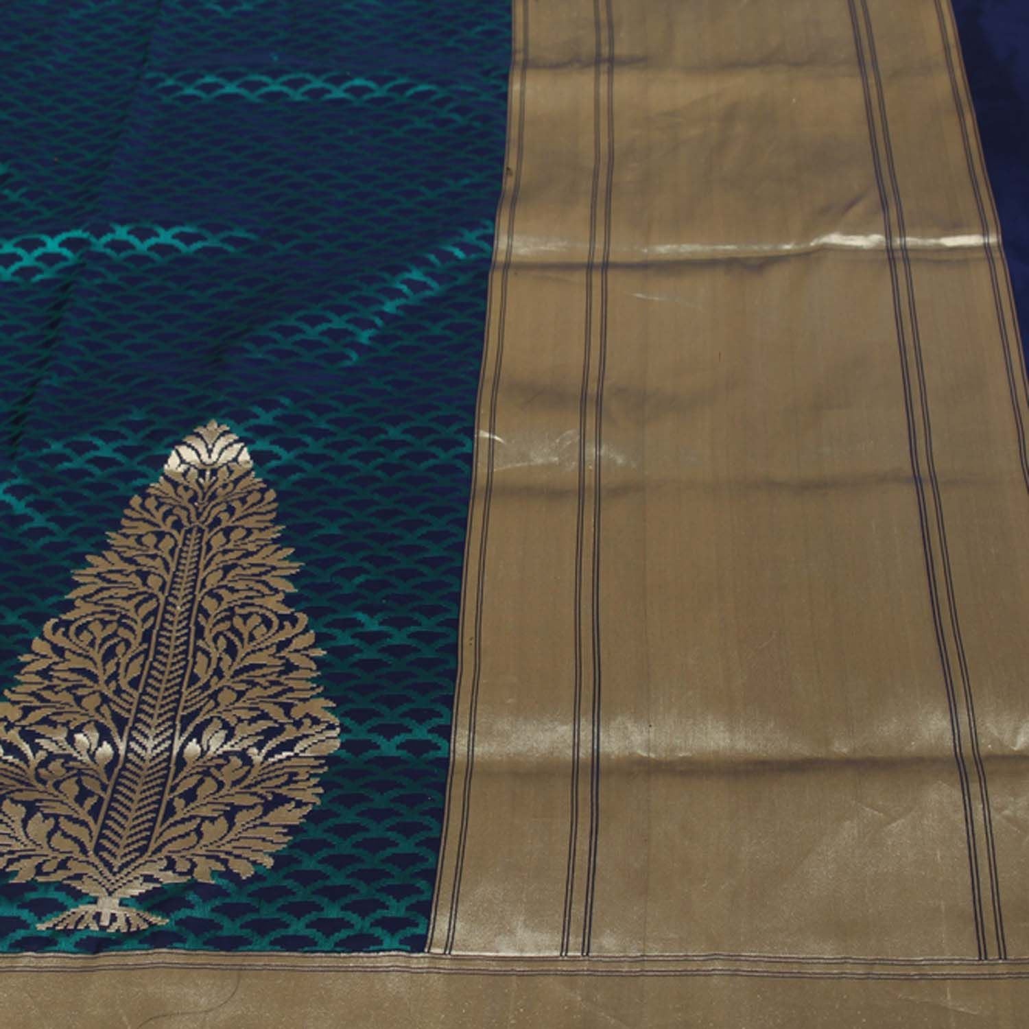 Royal-Navy Blue Pure Katan Silk Banarasi Handloom Saree - Tilfi - 1