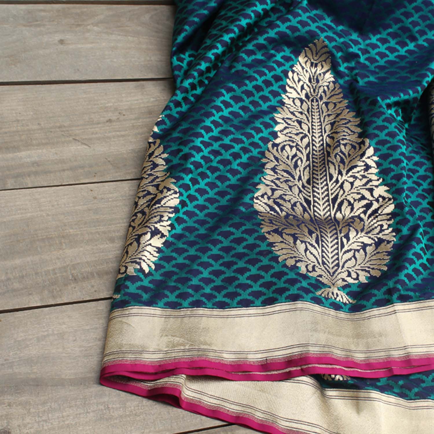 Royal-Navy Blue Pure Katan Silk Banarasi Handloom Saree - Tilfi - 1