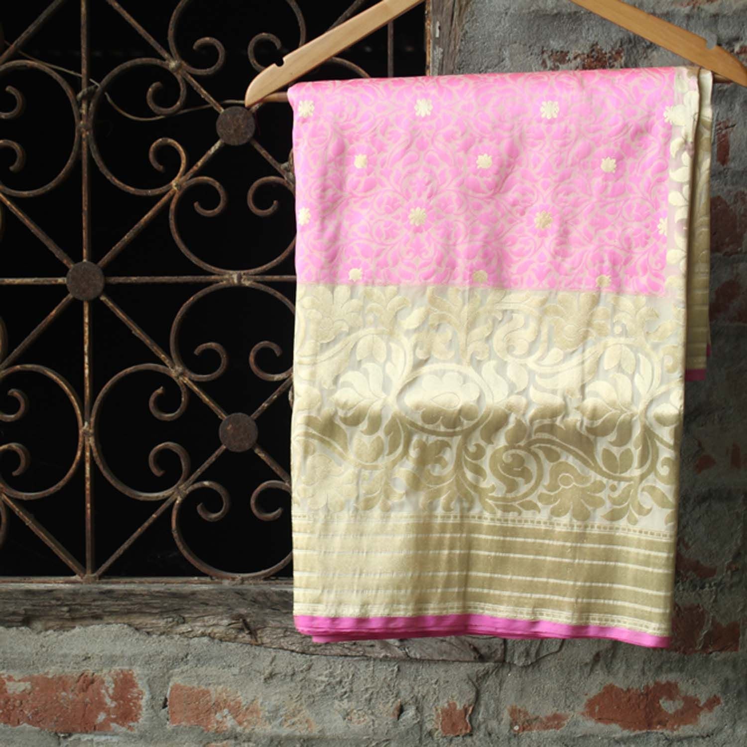 Pink Pure Katan Silk Banarasi Handloom Saree - Tilfi