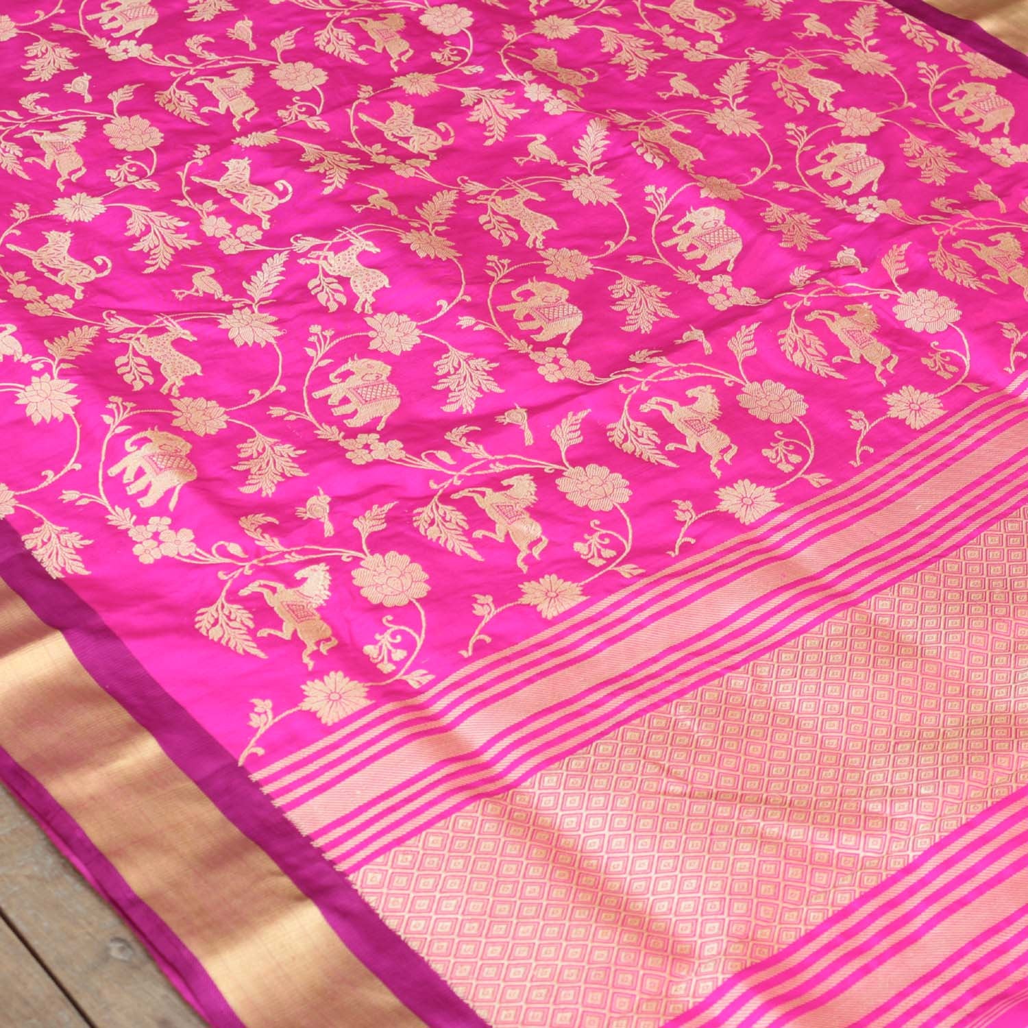 Rose Pink Pure Katan Silk Banarasi Handwoven Dupatta - Tilfi