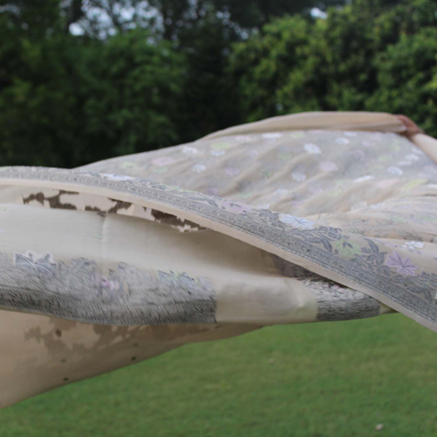 Ecru Pure Chiffon Georgette Banarasi Handloom Saree - Tilfi