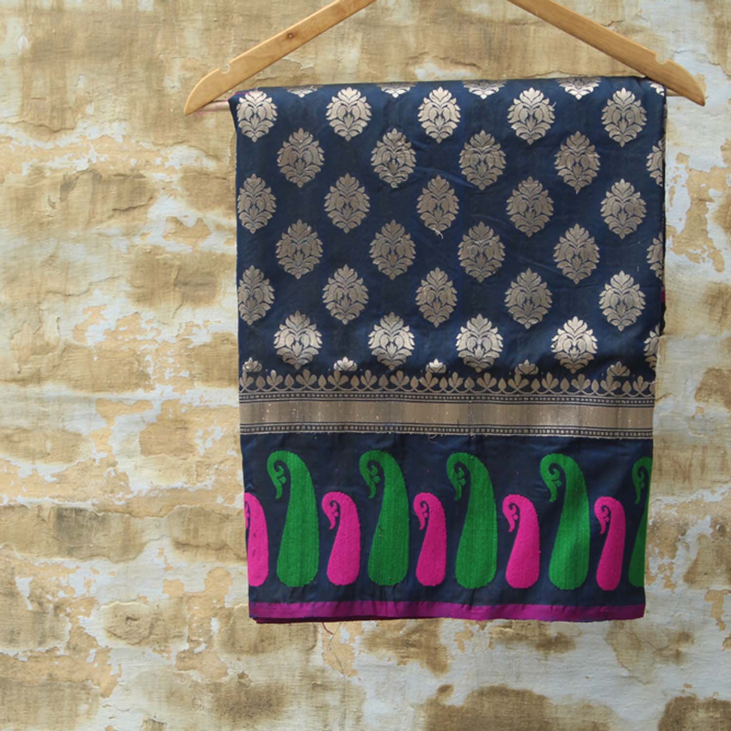 Black-Navy Blue Pure Silk Georgette Banarasi Handloom Saree - Tilfi