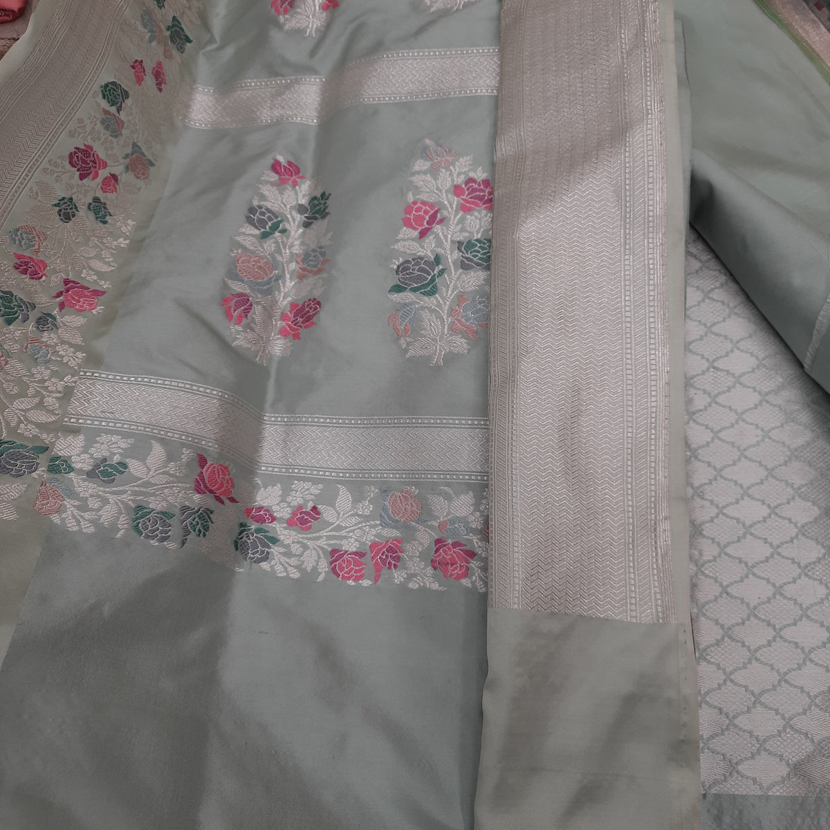 Light Blue Pure Katan Silk Banarasi Handloom Saree