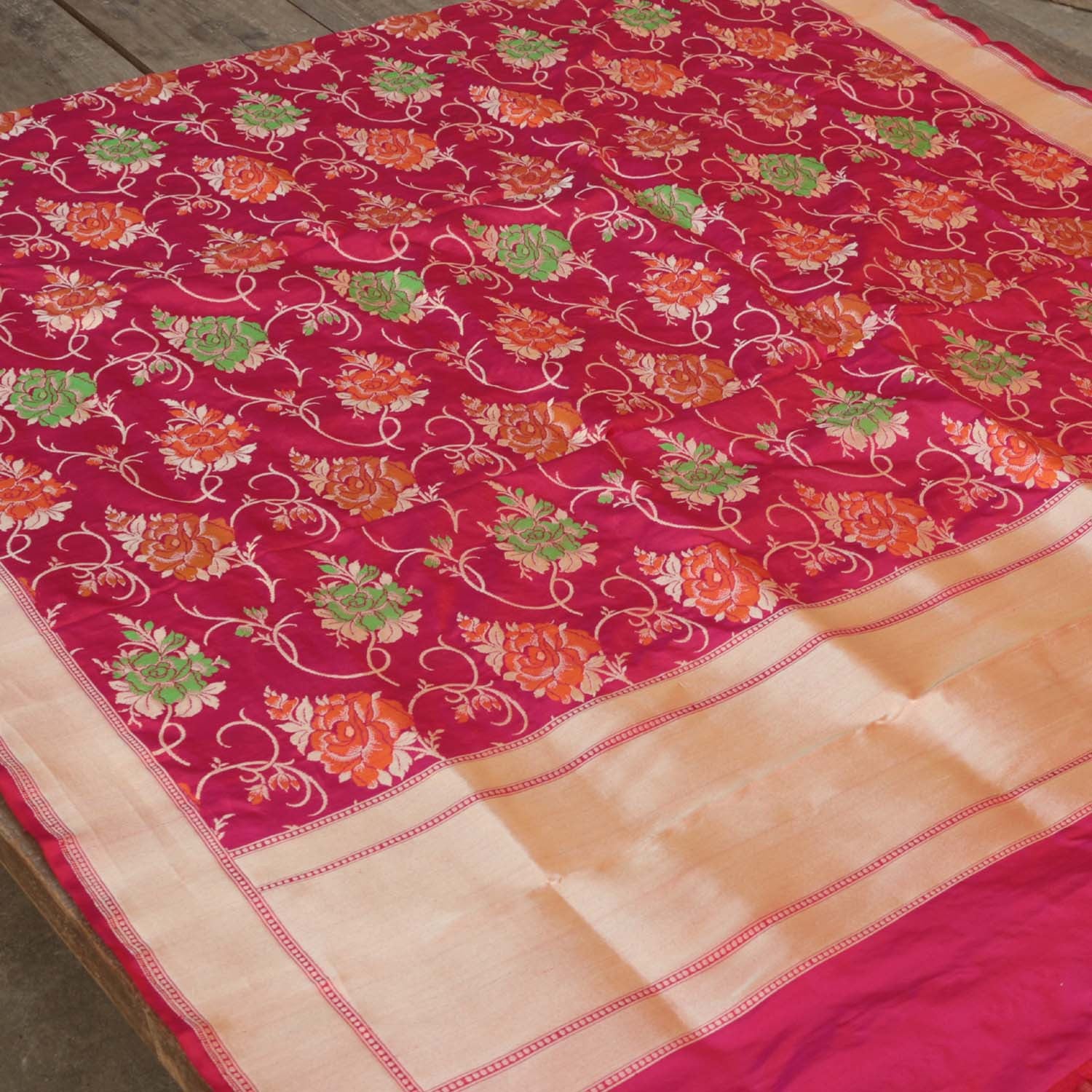 Indian Pink Pure Katan Silk  Banarasi Handloom Dupatta Red - Tilfi