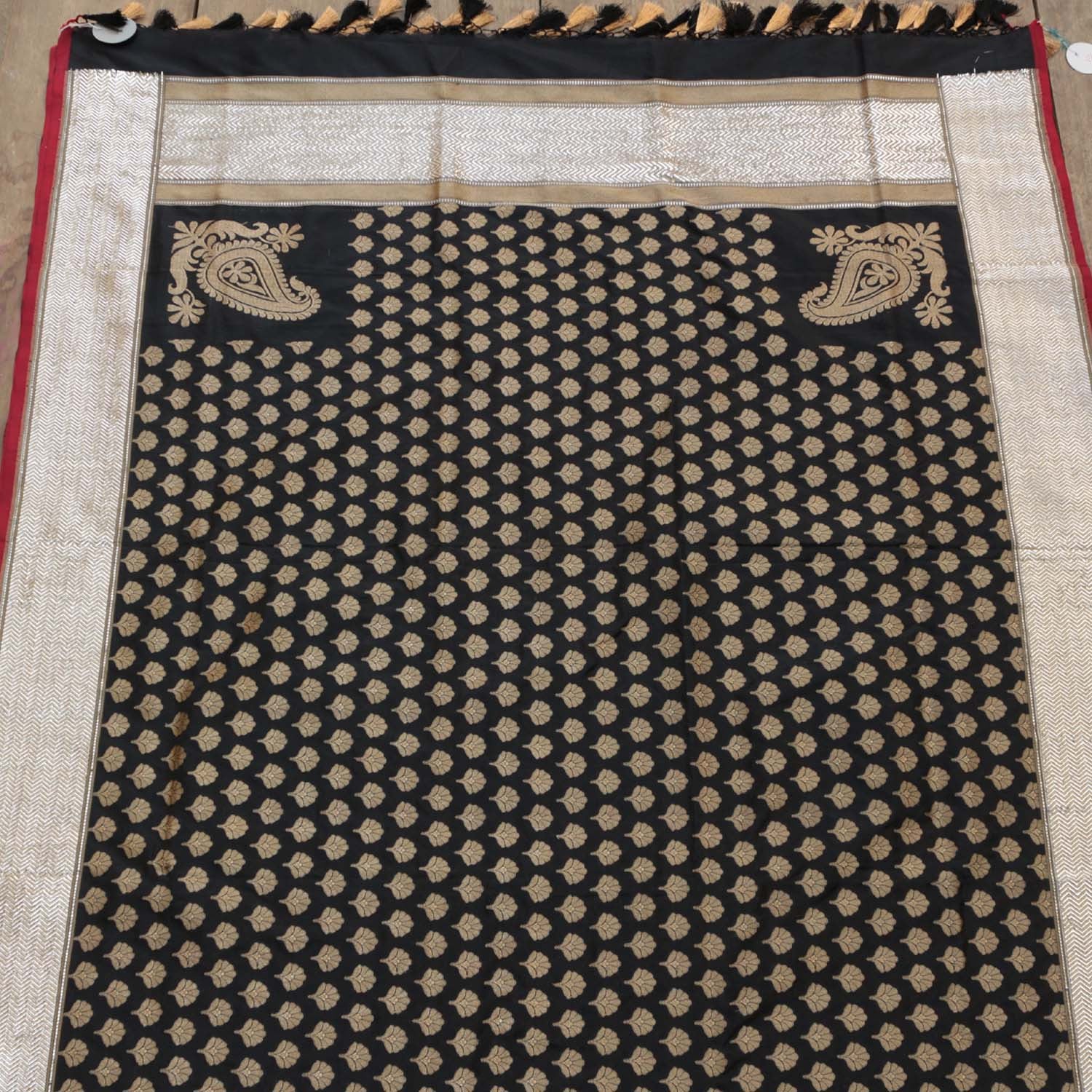 Black Pure Katan Silk Banarasi Handloom Dupatta - Tilfi