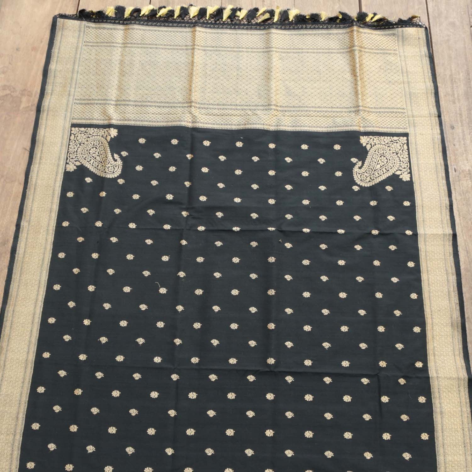 Black Pure Katan Silk Banarasi Handloom Dupatta - Tilfi