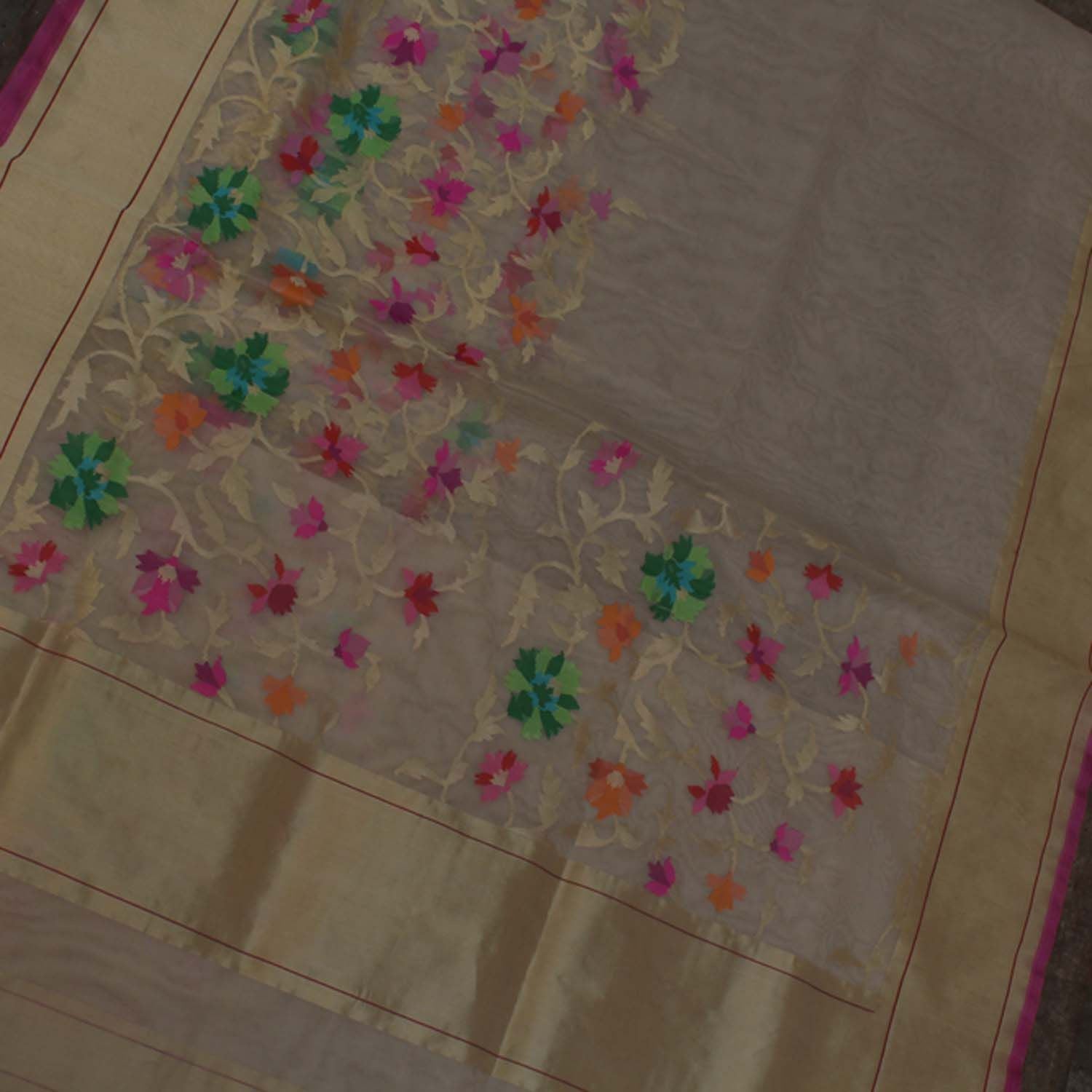 Tussar Pure Kora Silk Banarasi Handloom Saree - Tilfi - 1