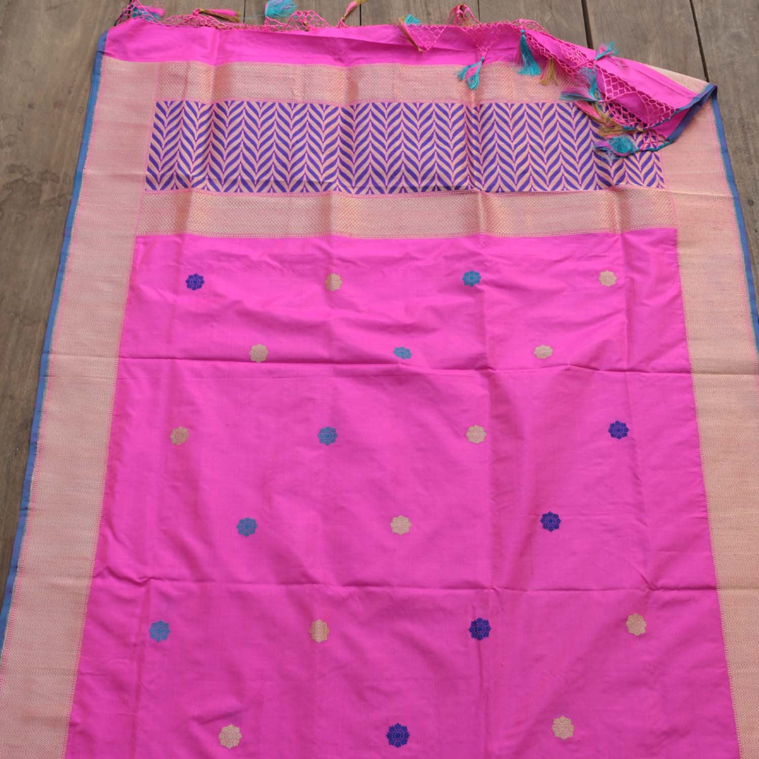 Fuschia Pink Pure Katan Silk Banarasi Handloom Dupatta - Tilfi