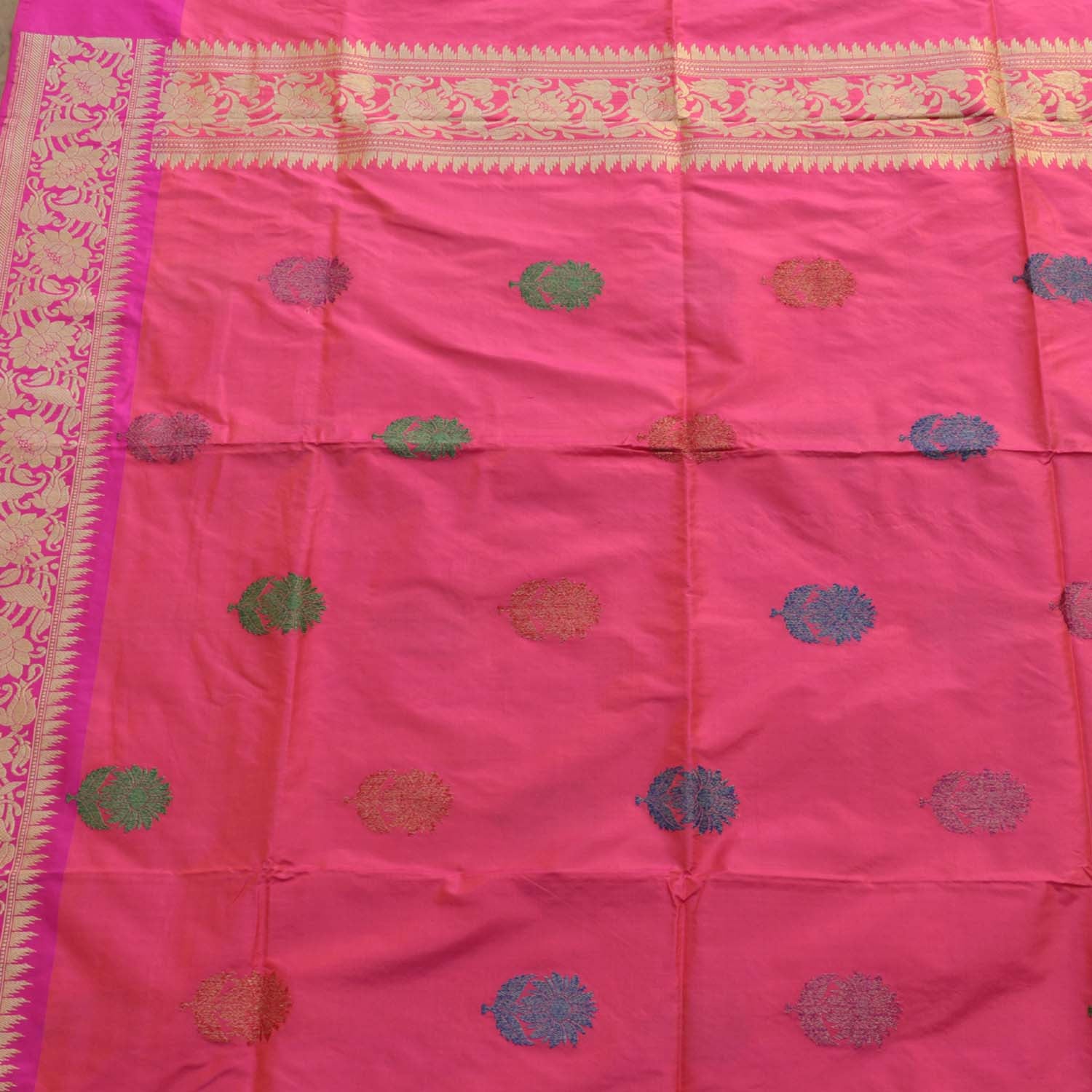 Orange-Indian Pink Pure Katan Silk Banarasi Handloom Dupatta - Tilfi
