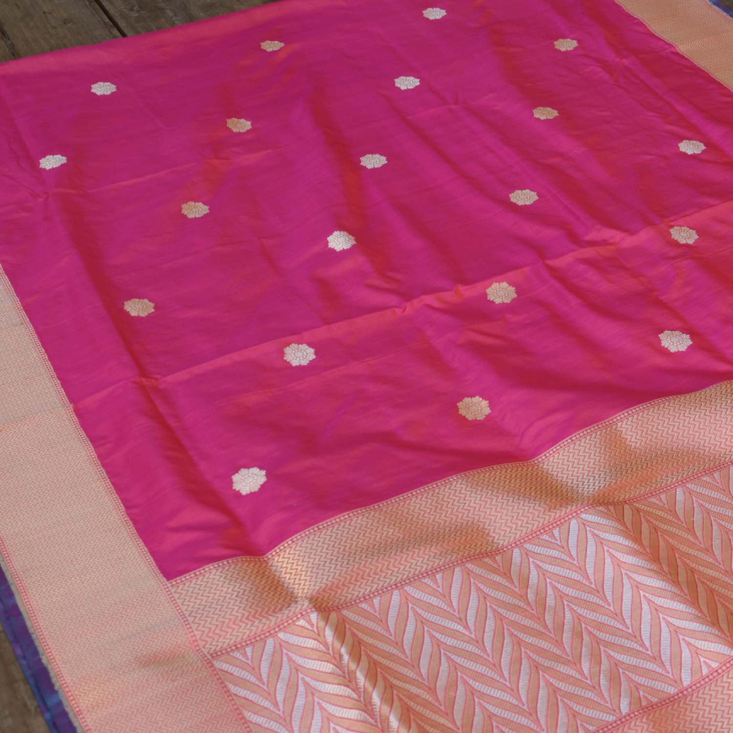 Indian Pink-Orange Pure Katan Silk Banarasi Handloom Dupatta - Tilfi