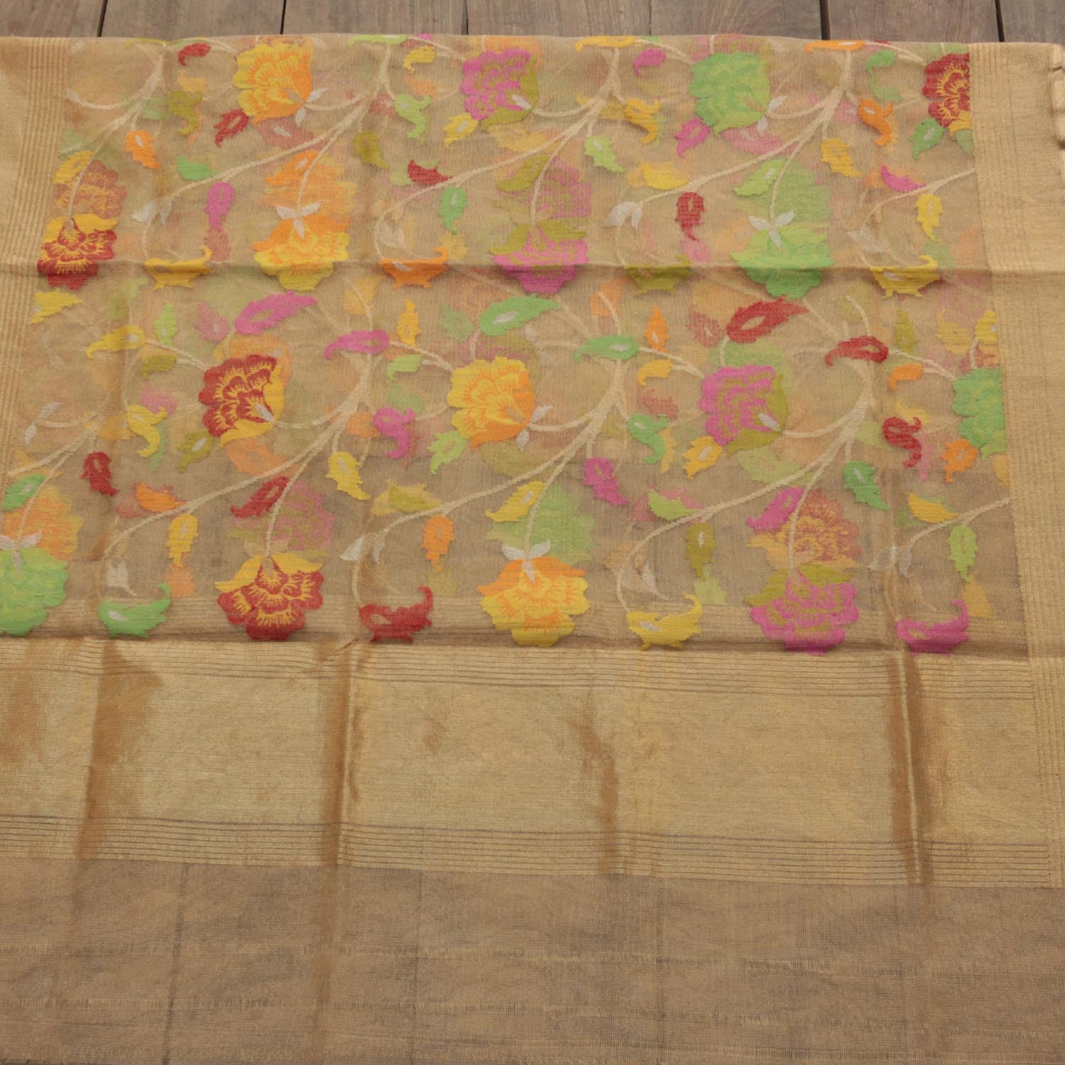 Gold Tissue Net Banarasi Handloom Dupatta - Tilfi