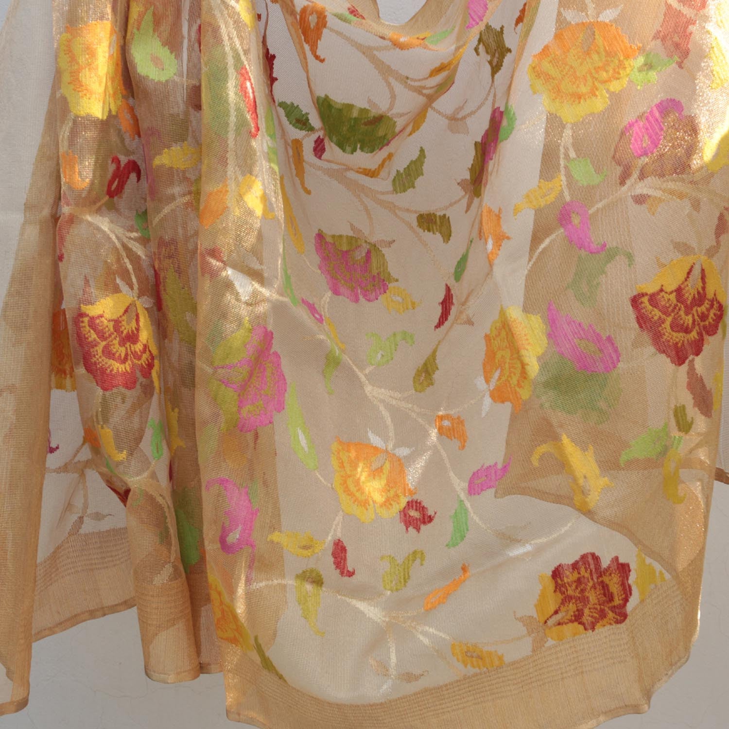 Gold Tissue Net Banarasi Handloom Dupatta - Tilfi