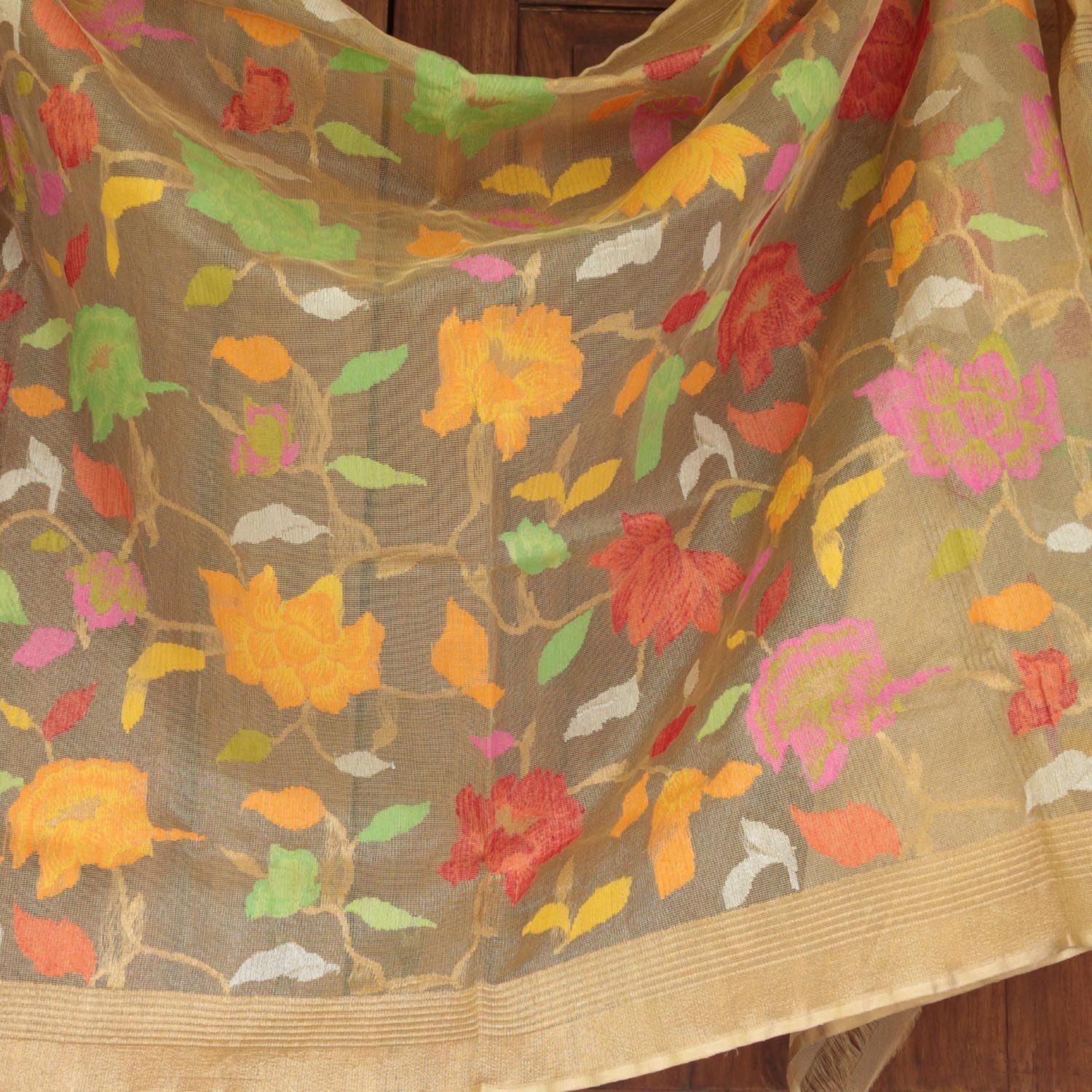 Gold Tissue Net Banarasi Handloom Dupatta - Tilfi