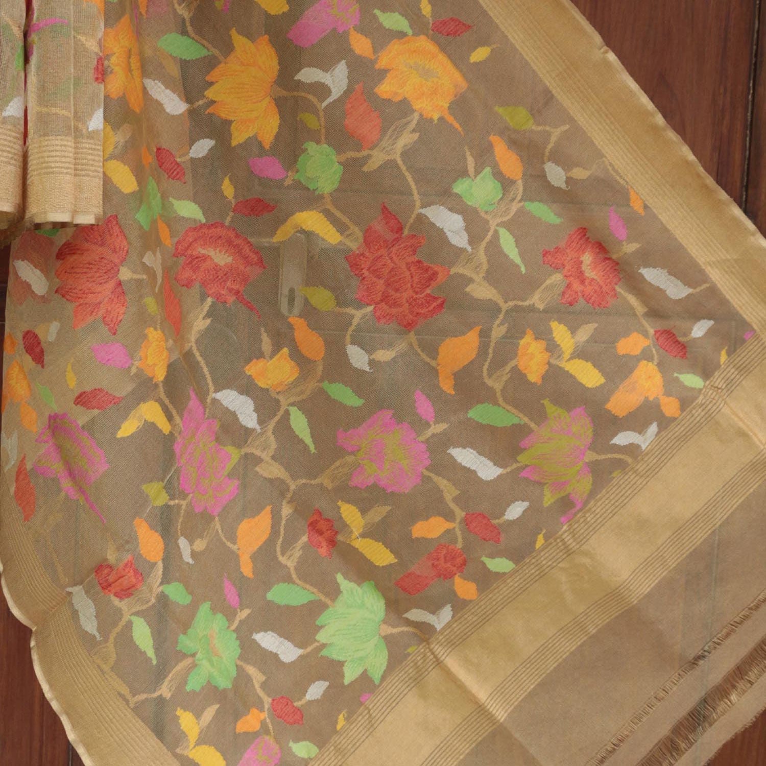 Gold Tissue Net Banarasi Handloom Dupatta - Tilfi