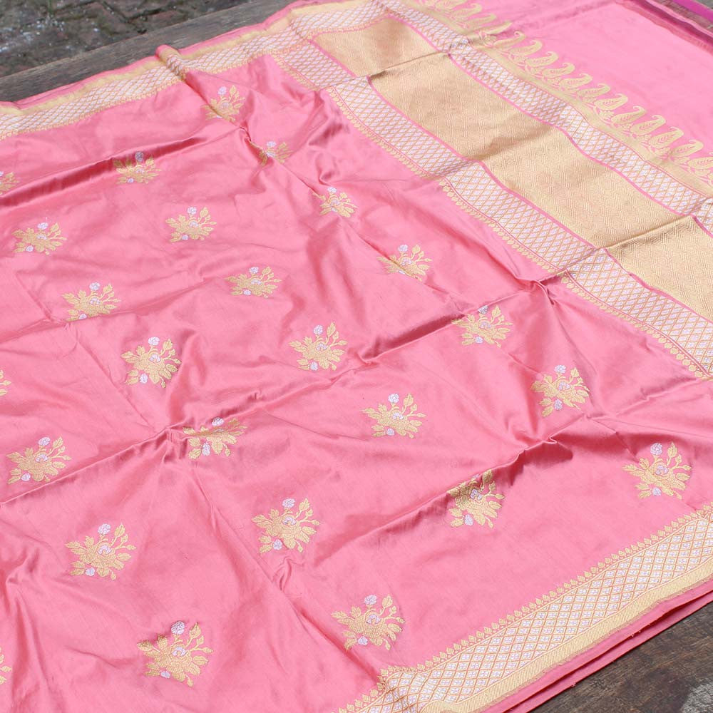 Peach Pure Katan Silk Banarasi Handloom Dupatta - Tilfi