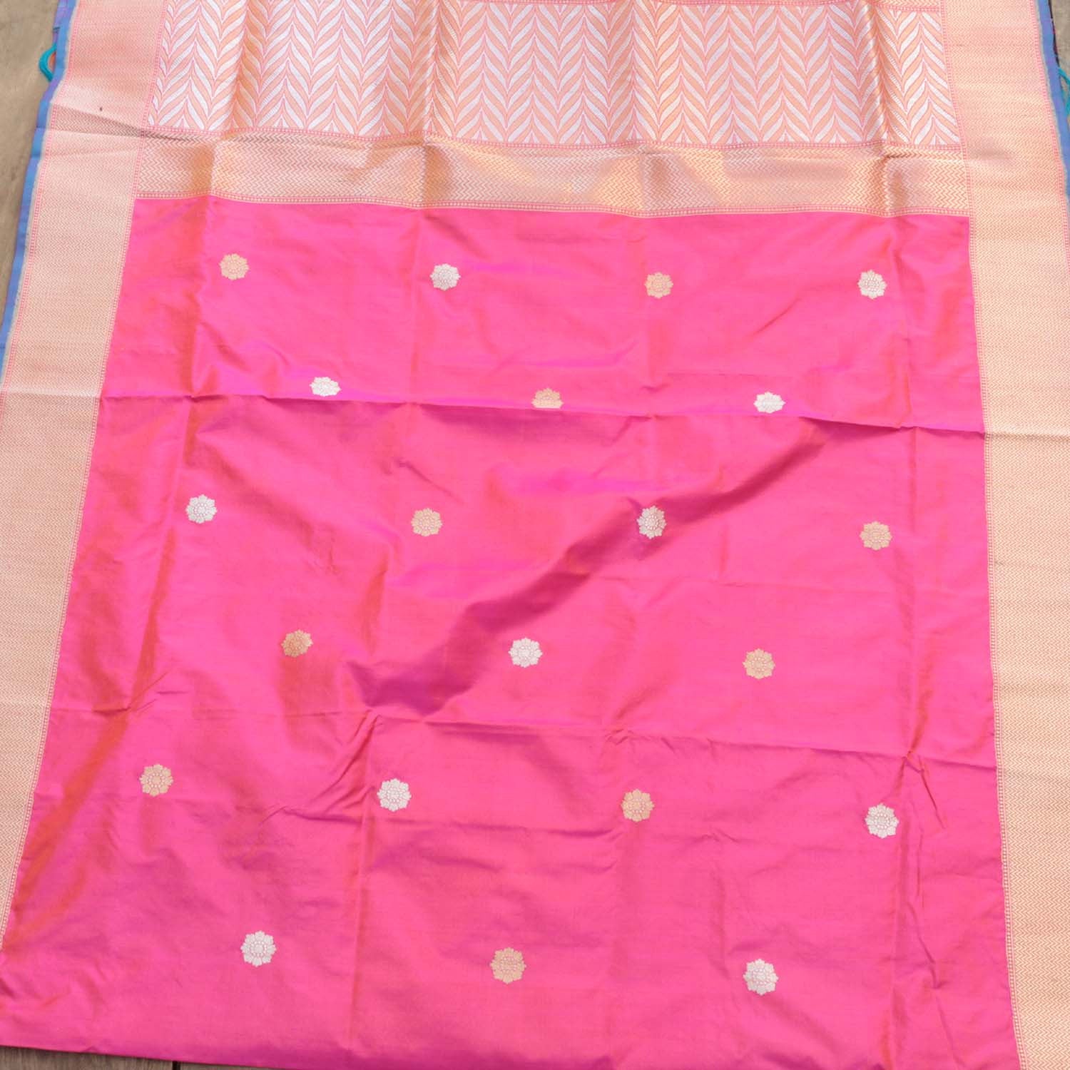 Orange-Rose Pink Pure Katan Silk Banarasi Handloom Dupatta - Tilfi