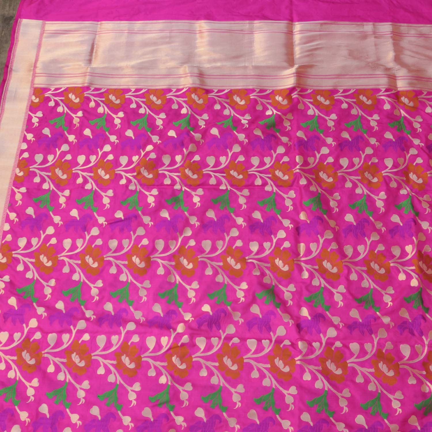 Rose Pink Pure Katan Silk Banarasi Handloom Dupatta - Tilfi - 1
