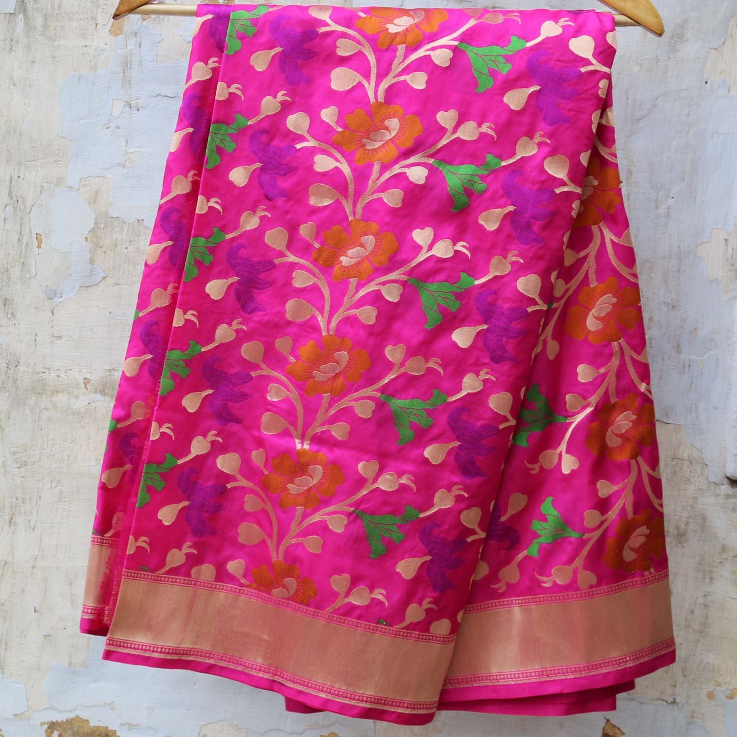 Rose Pink Pure Katan Silk Banarasi Handloom Dupatta - Tilfi - 1