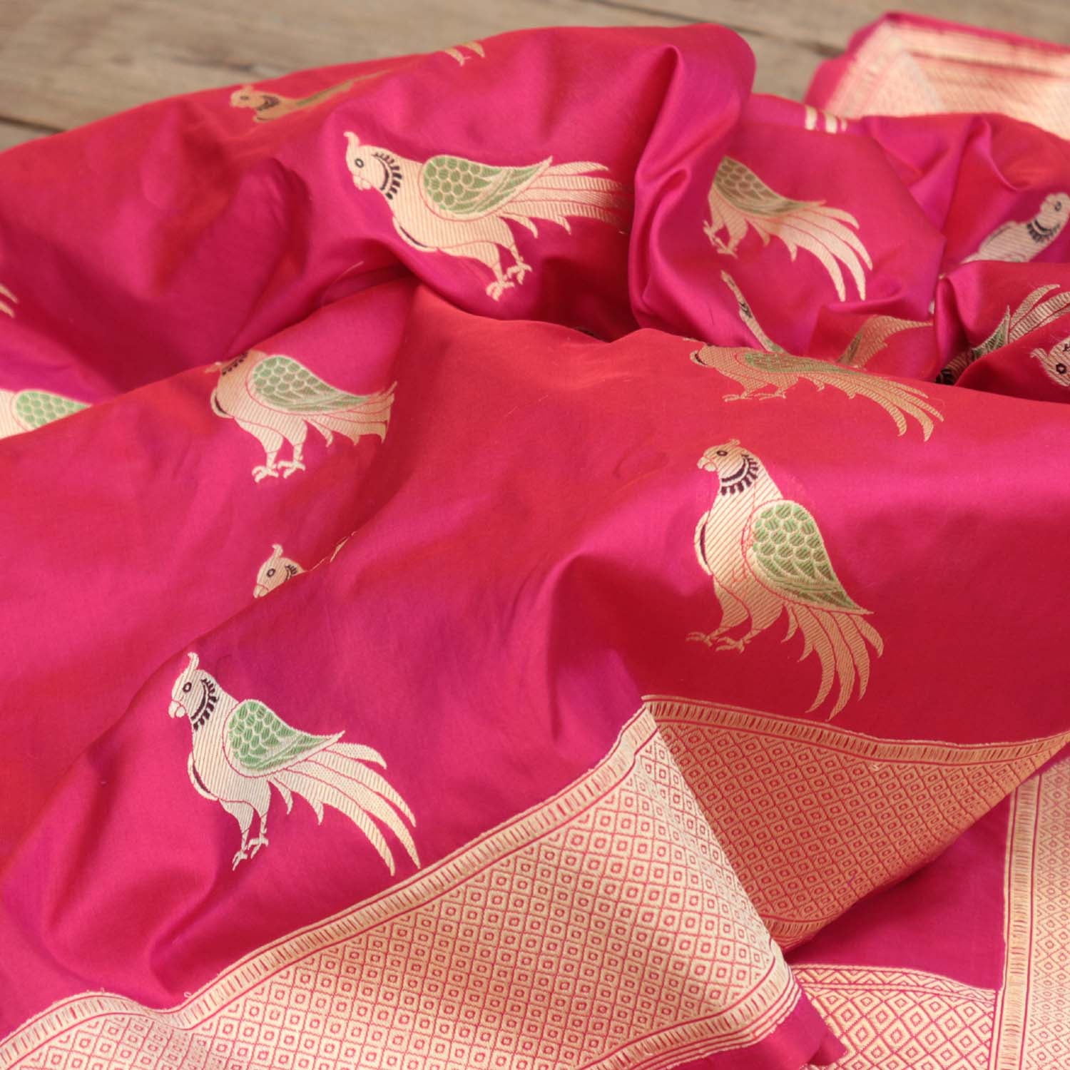 Red-Indian Pink Pure Katan Silk Banarasi Handloom Dupatta - Tilfi - 1