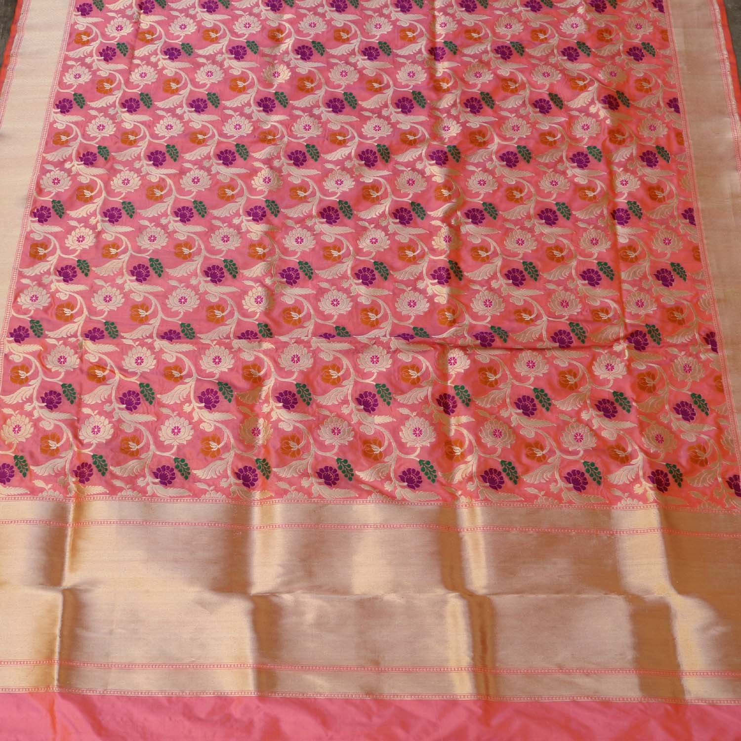 Orange-Peach Pure Katan Silk Banarasi Handloom Dupatta - Tilfi