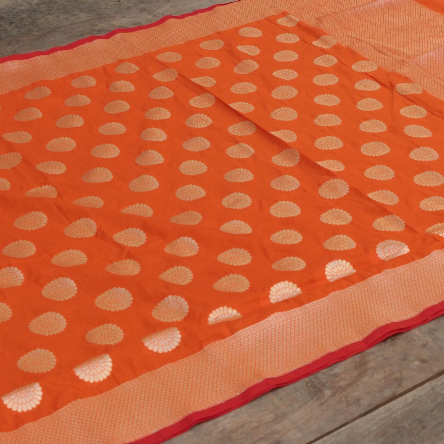 Orange Pure Silk Georgette  Banarasi Handloom Dupatta - Tilfi
