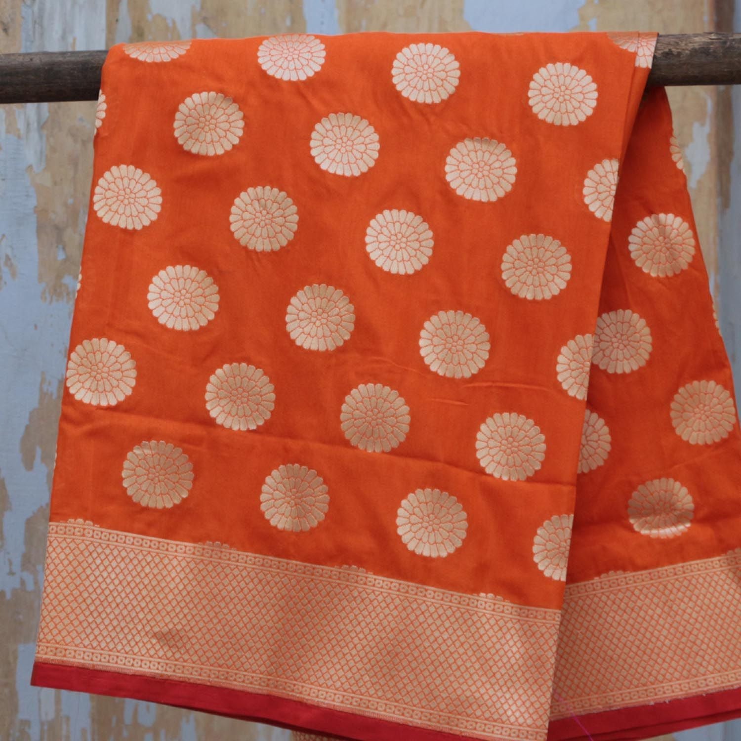 Orange Pure Silk Georgette  Banarasi Handloom Dupatta - Tilfi