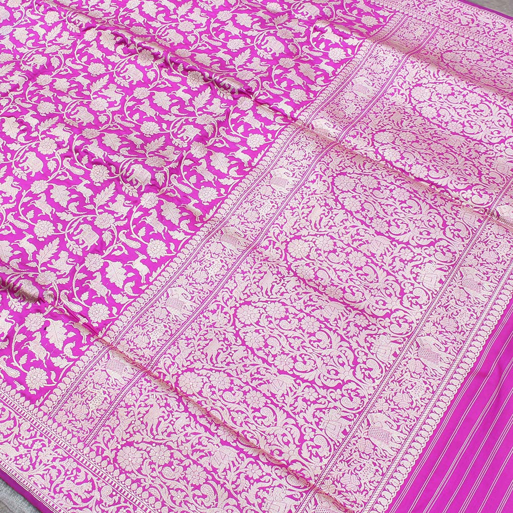 Magenta-Indian Pink Pure Katan Silk Banarasi Handloom Saree - Tilfi