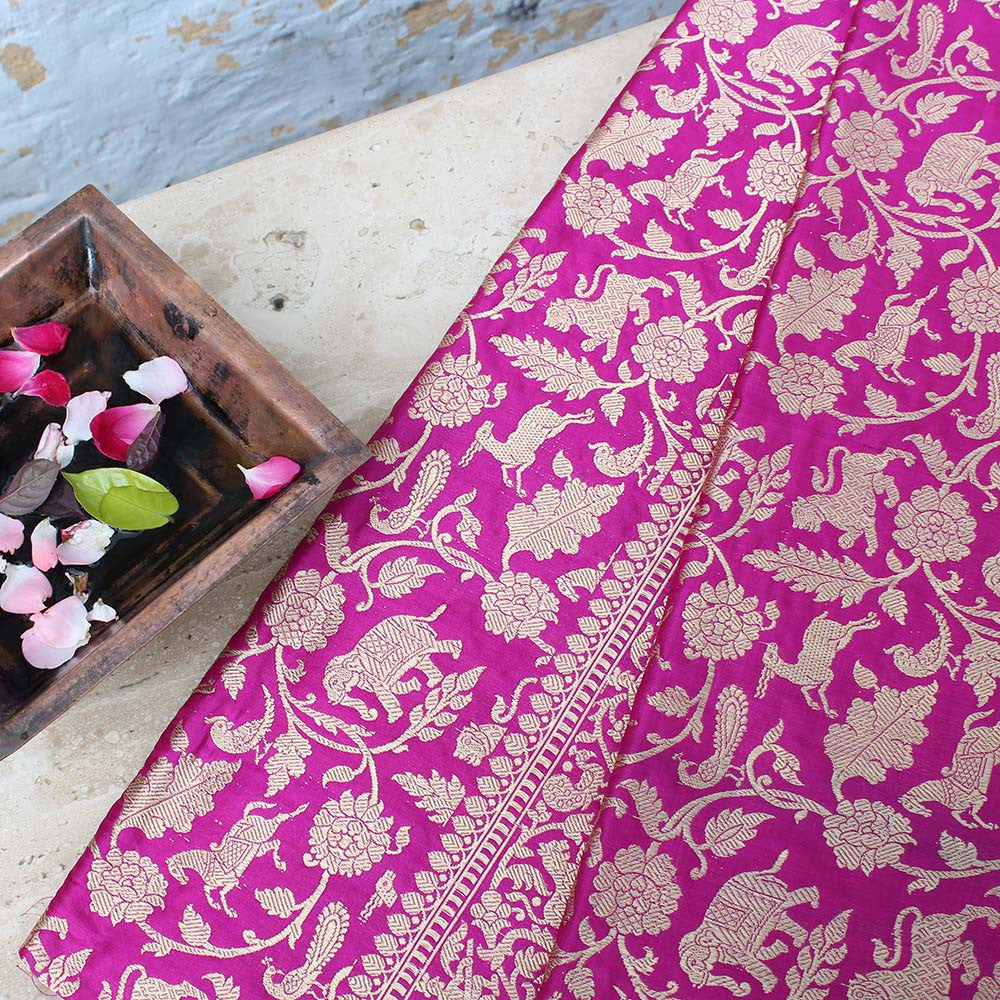 Magenta-Indian Pink Pure Katan Silk Banarasi Handloom Saree - Tilfi