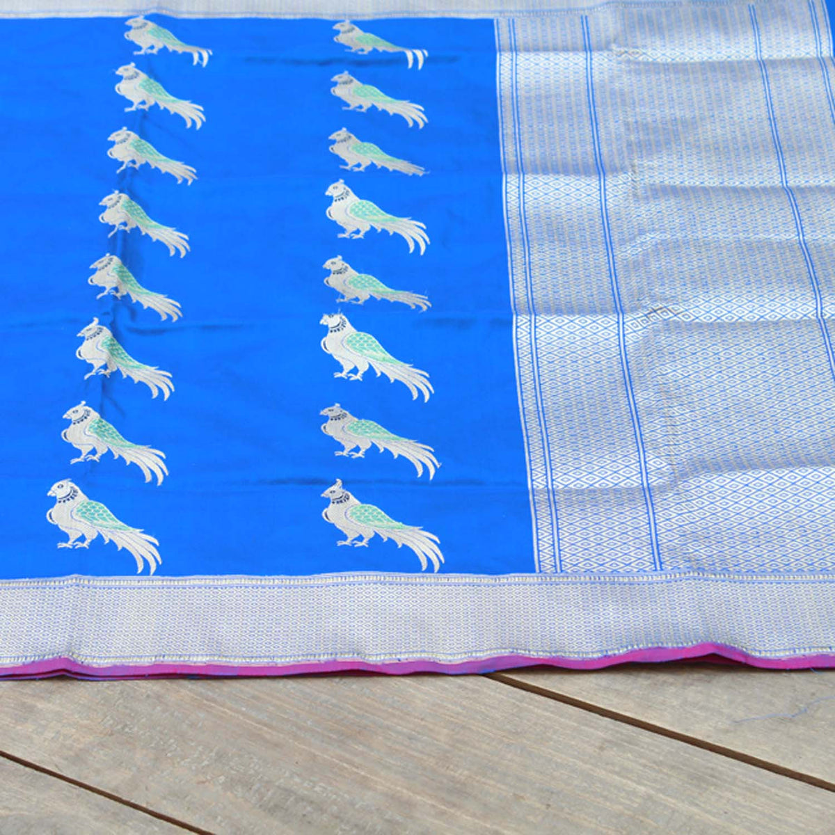 Cobalt Blue Pure Katan Silk Banarasi Handloom Dupatta - Tilfi