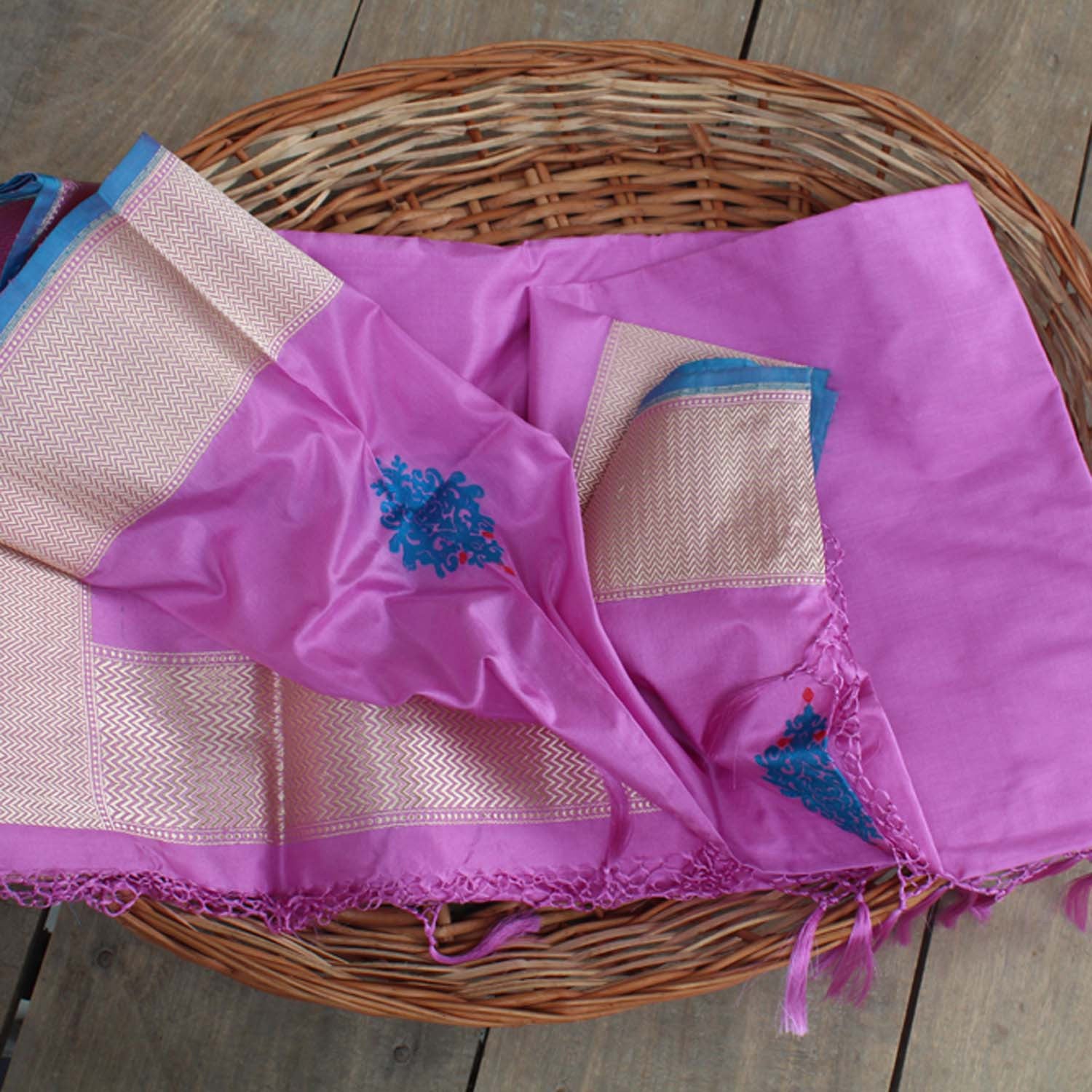 Mauve Pure Katan Silk Banarasi Handloom Dupatta - Tilfi