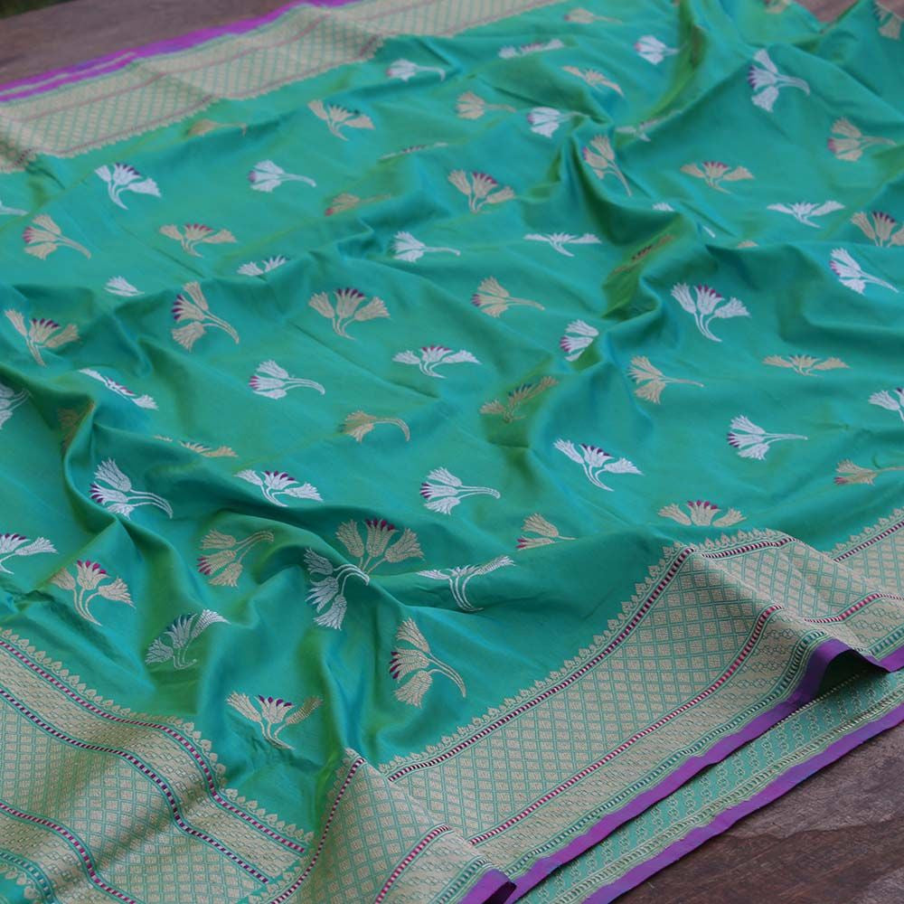 Color Pure Katan Silk Banarasi Handloom Dupatta - Tilfi - 1