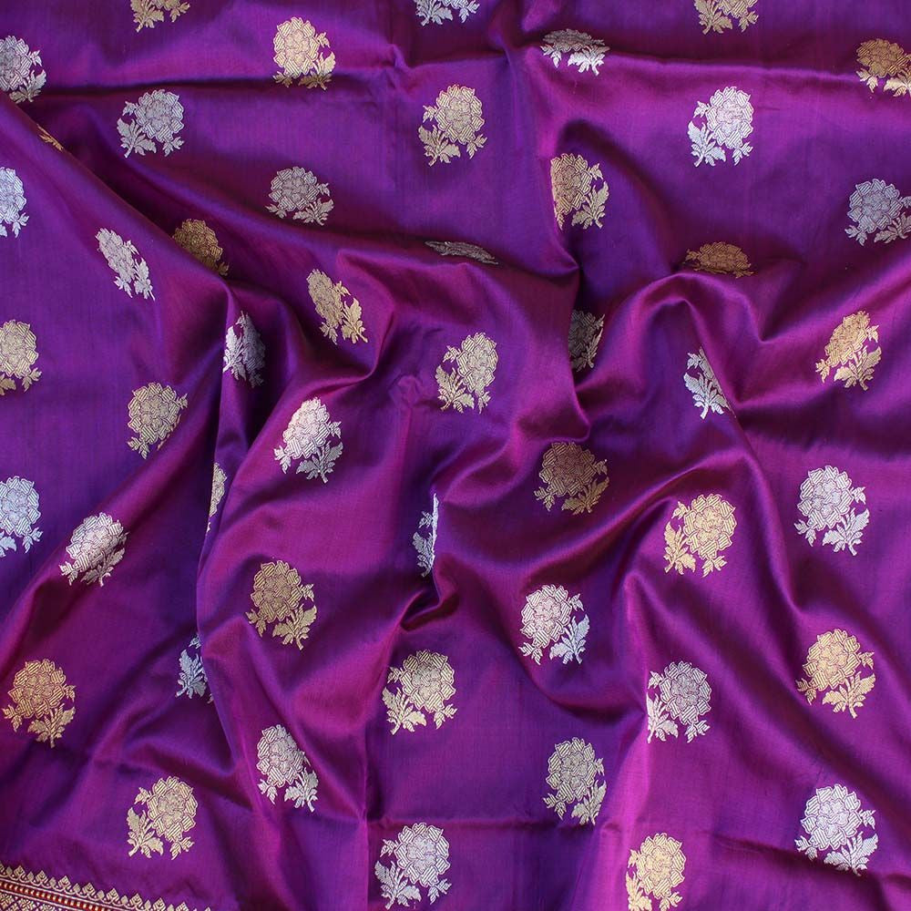 Purple Pure Katan Silk Banarasi Handloom Dupatta - Tilfi