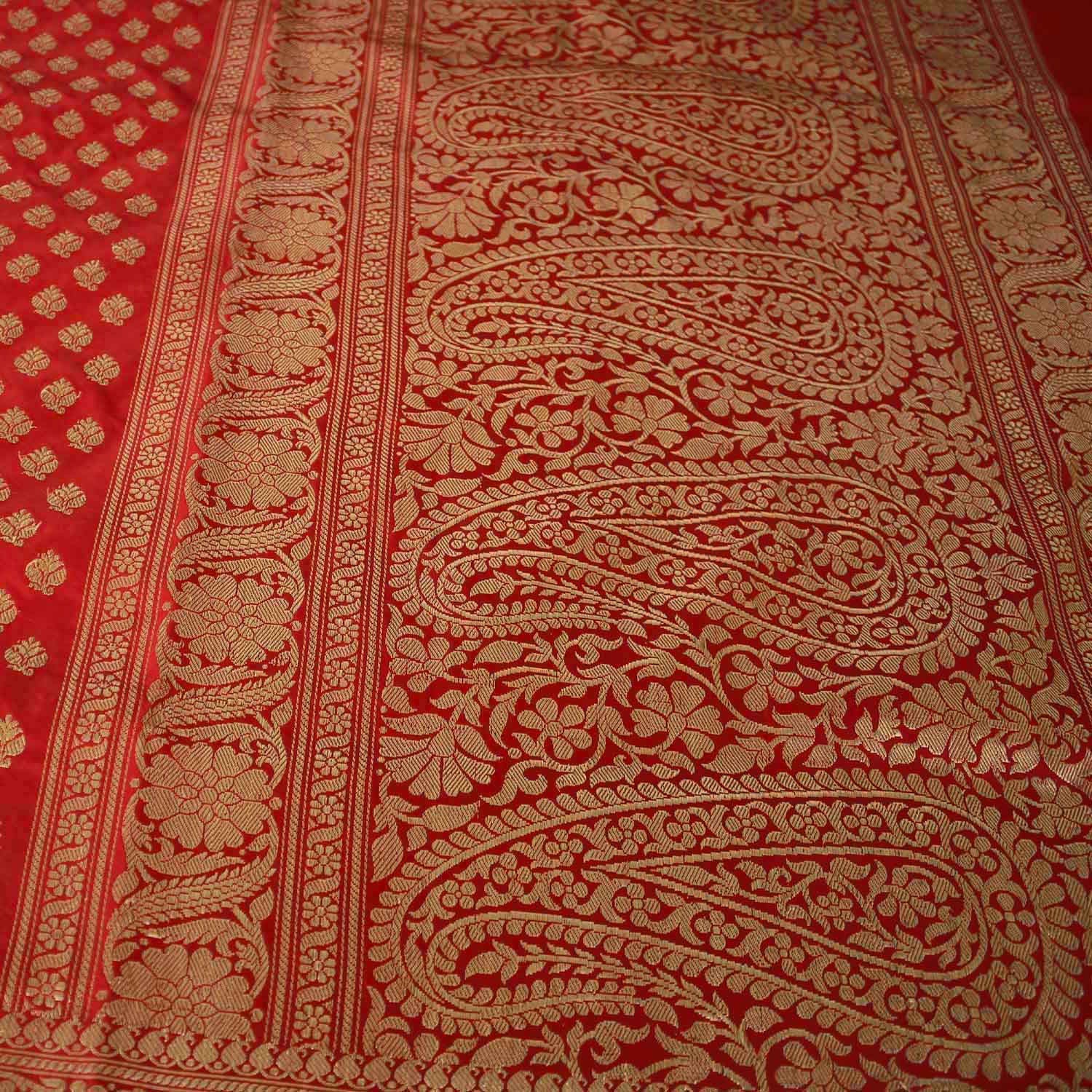 Red Pure Katan Silk Banarasi Handwoven Saree - Tilfi - 1