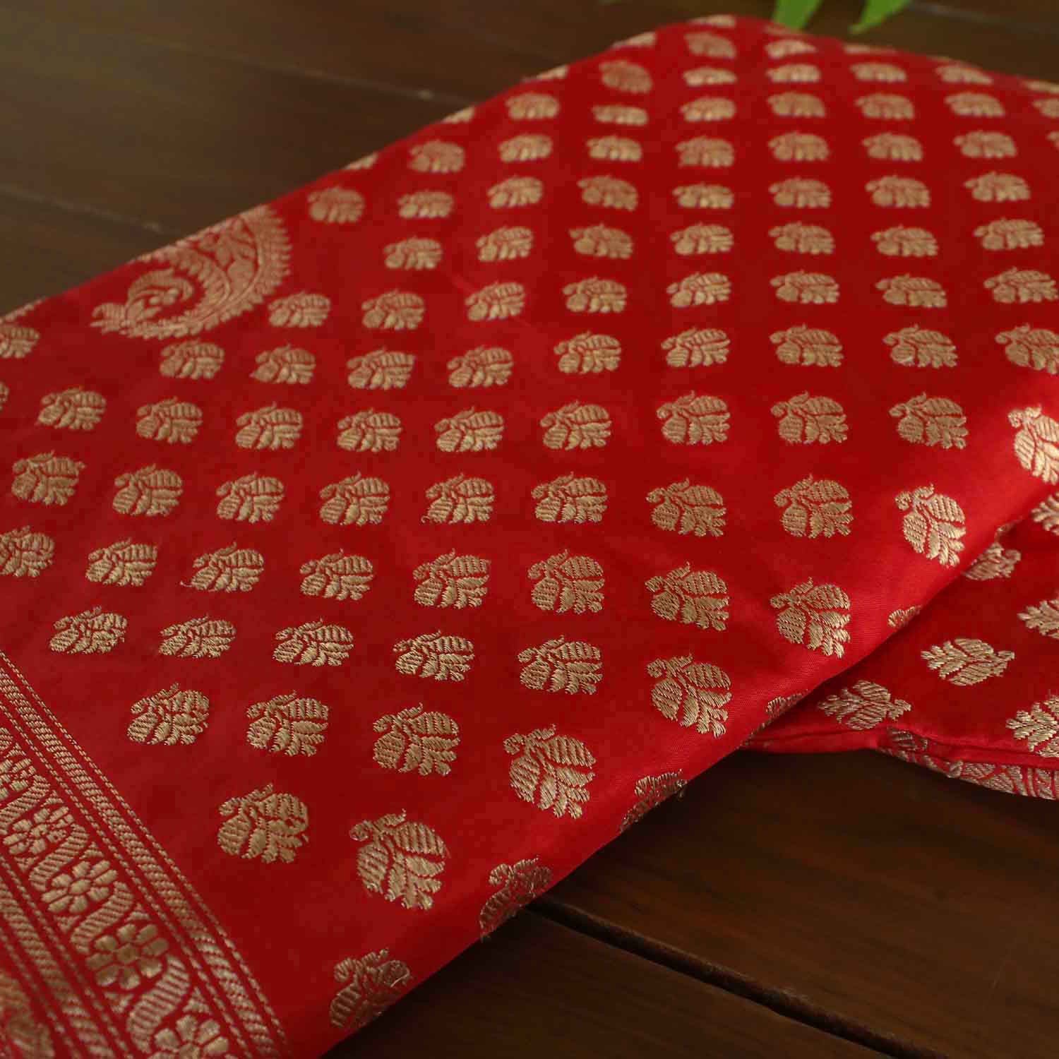 Red Pure Katan Silk Banarasi Handwoven Saree - Tilfi - 1