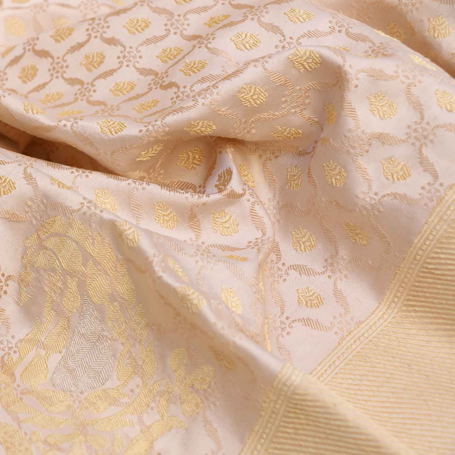 White Pure Soft Satin Silk Banarasi Handloom Saree - Tilfi - 1