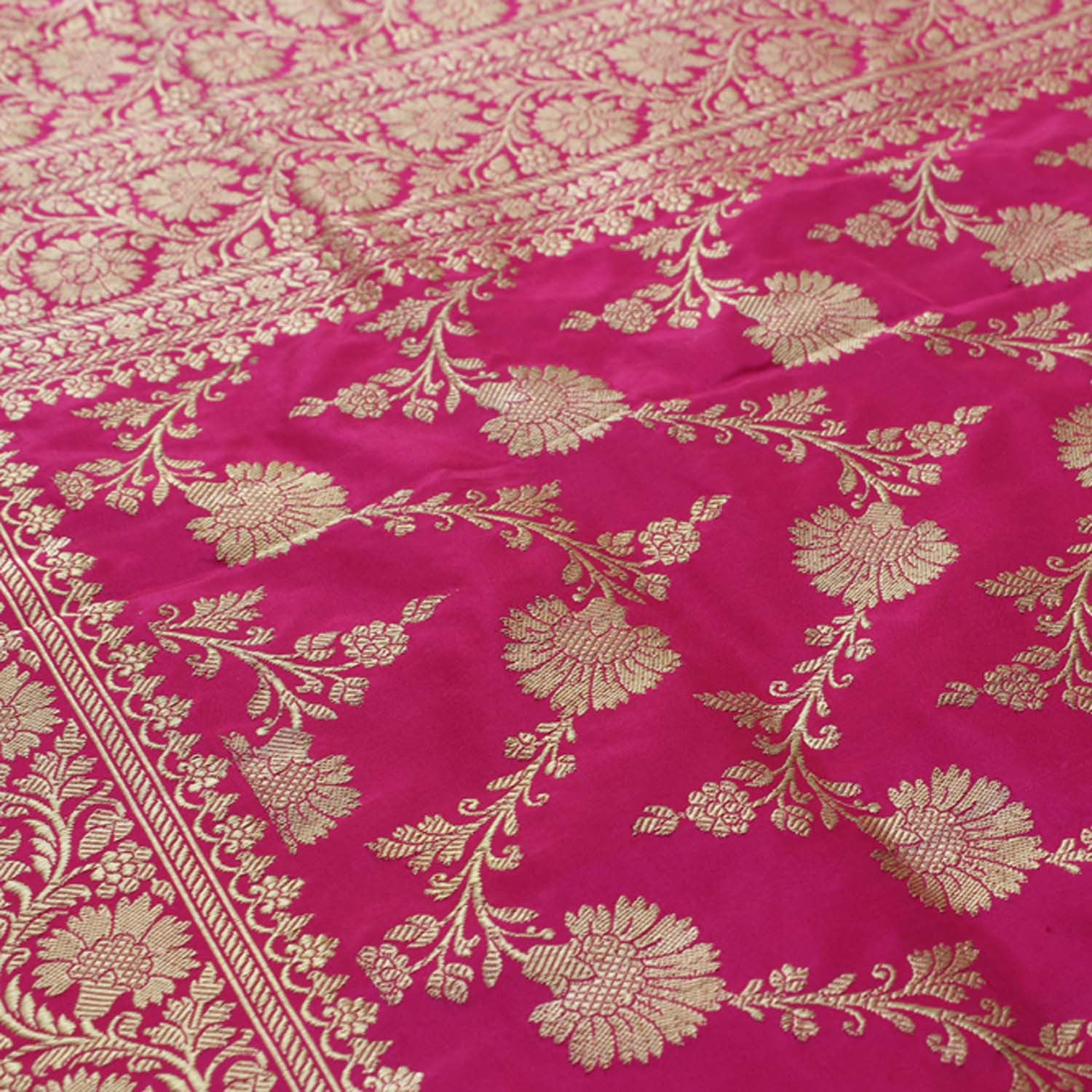 Indian Pink Pure Katan Silk Banarasi Handloom Dupatta - Tilfi