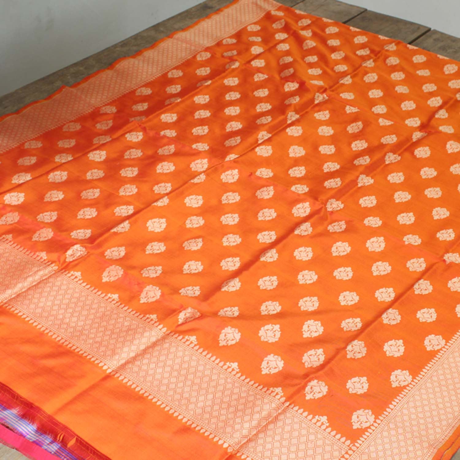 Red Mustard Pure Katan Silk Banarasi Handloom Dupatta - Tilfi - 1