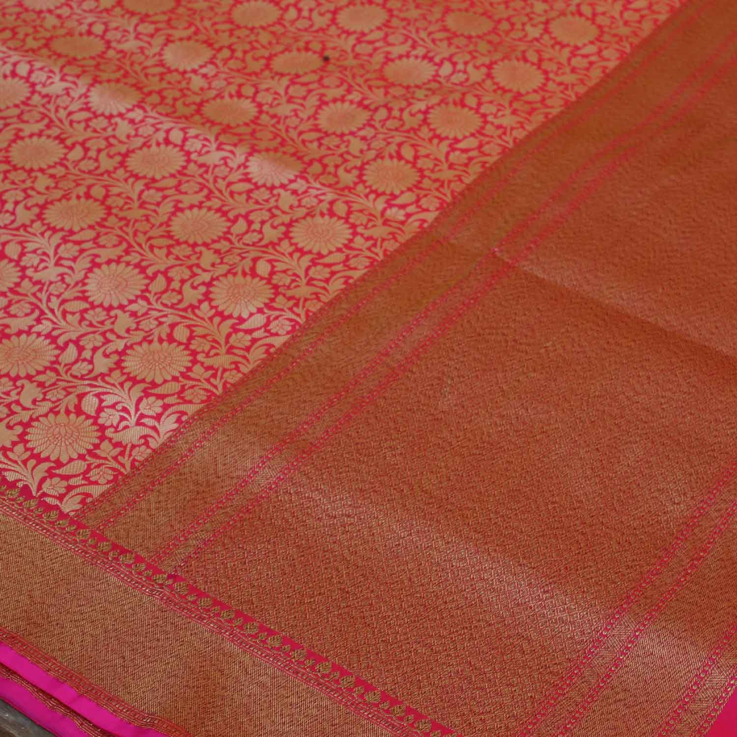 Red-Rani Pure Katan Silk Banarasi Handloom Saree - Tilfi - 1