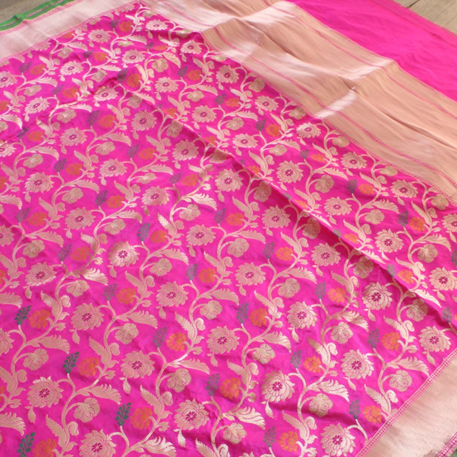 Indian Pink Pure Katan Silk Banarasi Handloom Dupatta - Tilfi