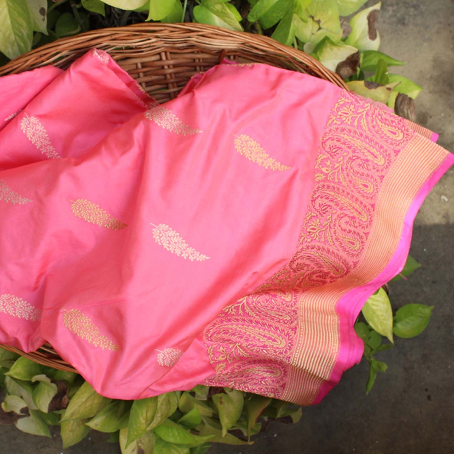 Peach-Rose Pink Pure Katan Silk Kadwa Banarasi Handloom Saree - Tilfi