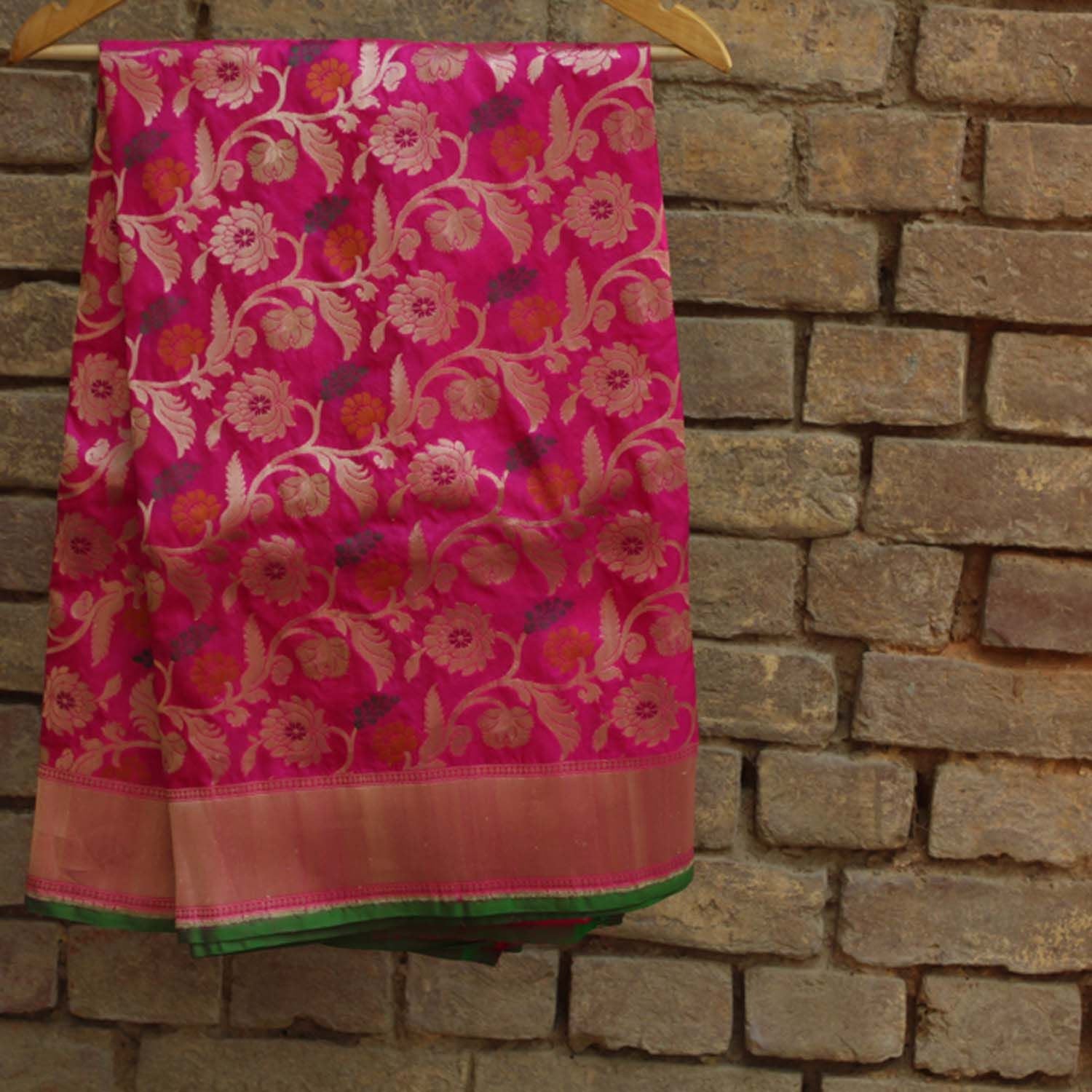 Indian Pink Pure Katan Silk Banarasi Handloom Dupatta - Tilfi