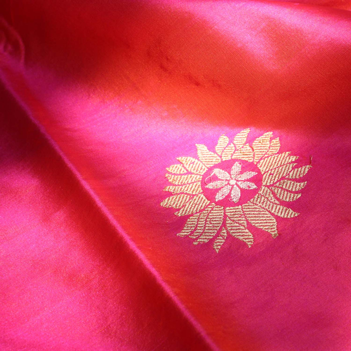 Orange-Rose Pink Pure Katan Silk Banarasi Handloom Dupatta - Tilfi - 3