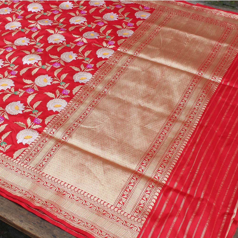 Red Pure Katan Silk Banarasi Handloom Saree - Tilfi