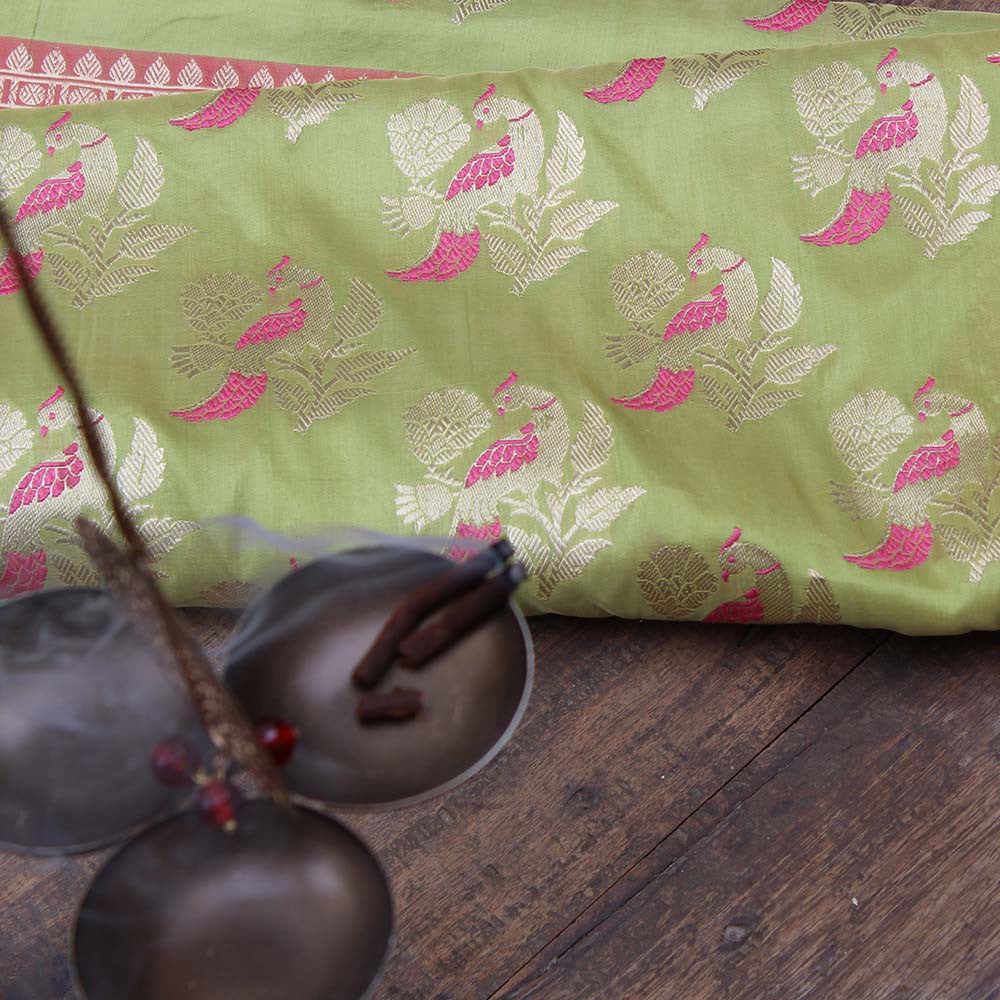Pista Green Pure Katan Silk Banarasi Handloom Saree - Tilfi - 1