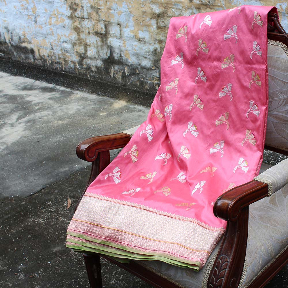 Rose Pink Pure Katan Silk Banarasi Handloom Saree - Tilfi